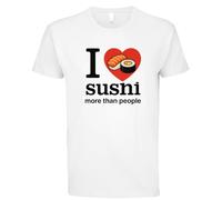 Camiseta I Love Sushi More Than People, Humor Japonés, Algodón Blanco, Estampado Sushi con Corazón Rojo, blanco, M