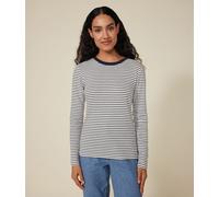 Camiseta Iconique de manga larga, de canalé a rayas Mujer Talla S. Color Beige