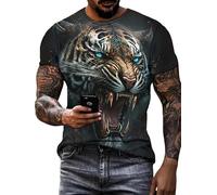 Camiseta Impresa en 3D de león y águila para Hombre Moda Camisetas Sueltas de Hip Hop de Calle Cuello Redondo Manga Corta Talla Grande Top