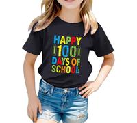 Camiseta infantil 2026 unisex para niños con estampado de letras gráficas, manga corta, ideal para el comienzo de la escuela, camiseta informal de color liso para niña blanca, Negro , 1-2 años