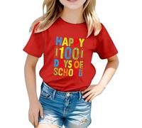 Camiseta infantil 2026 unisex para niños con estampado de letras gráficas, manga corta, ideal para el comienzo de la escuela, camiseta informal de color liso para niña blanca, rojo, 3-4 años