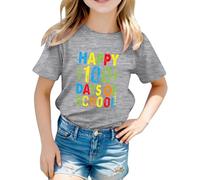 Camiseta infantil 2026 unisex para niños con estampado de letras gráficas, manga corta, ideal para el comienzo de la escuela, camiseta informal de color liso para niña blanca, gris, 2-3 años