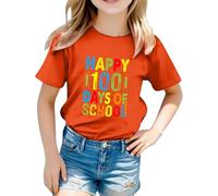 Camiseta infantil 2026 unisex para niños con estampado de letras gráficas, manga corta, ideal para el comienzo de la escuela, camiseta informal de color liso para niña blanca, naranja, 2-3 años