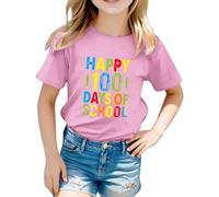 Camiseta infantil 2026 unisex para niños con estampado de letras gráficas, manga corta, ideal para el comienzo de la escuela, camiseta informal de color liso para niña blanca, Rosa., 10-11 años