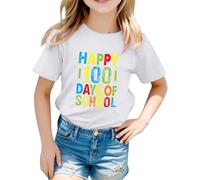 Camiseta infantil 2026 unisex para niños con estampado de letras gráficas, manga corta, ideal para el comienzo de la escuela, camiseta informal de color liso para niña blanca, Blanco, 10-11 años