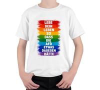 Camiseta infantil con texto en alemán "Lebe Dein Leben so DASS die AFD etwas dagegen Kinder, Blanco, 104