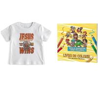 Camiseta Infantil De Algodão Jesus Sempre Vence Branco Tam 14 Com Livro De Colorir Com Atividades