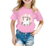 Camiseta Infantil de Manga Corta con Cuello Redondo y Estampado de Conejito de Pascua para niña, algodón Suave Transpirable, Regalo Divertido para Semana Santa, Talla 2-5 años (2-3 Years)