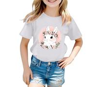 Camiseta Infantil de Manga Corta con Cuello Redondo y Estampado de Conejito de Pascua para niña, algodón Suave Transpirable, Regalo Divertido para Semana Santa, Talla 2-5 años (White, 10-11 Years)