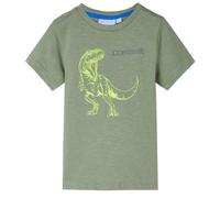 Camiseta Infantil de Manga Corta con Dinosaurio Ropa para Niños Caqui Claro 128