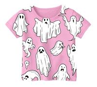 Camiseta Infantil de Manga Corta con Estampado de Halloween para niños y niñas de 1 a 13 años, algodón Suave Transpirable, diseño de Calabazas y Fantasmas, Ideal para Fiestas y Disfraces Escolares.