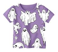 Camiseta Infantil de Manga Corta con Estampado de Halloween para niños y niñas de 1 a 13 años, algodón Suave Transpirable, diseño de Calabazas y Fantasmas, Ideal para Fiestas y Disfraces Escolares.