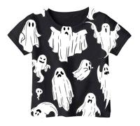 Camiseta Infantil de Manga Corta con Estampado de Halloween para niños y niñas de 1 a 13 años, algodón Suave Transpirable, diseño de Calabazas y Fantasmas, Ideal para Fiestas y Disfraces Escolares.