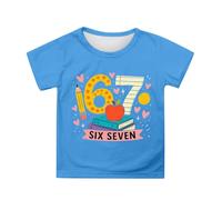 Camiseta infantil de manga corta con estampado gráfico para niños, diseño digital, camiseta informal y cómoda para el día a día., azul celeste, 10-11 años