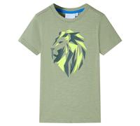 Camiseta Infantil de Manga Corta Ropa de Niños Estampado León Caqui Claro 140