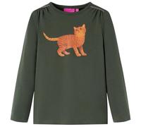 Camiseta Infantil de Manga Larga Estampado de Gato Jersey para Niños Caqui 116