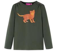Camiseta Infantil de Manga Larga Estampado de Gato Jersey para Niños Caqui 140