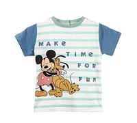 Camiseta Infantil de Mickey Mouse y Pluto - Color Azul y Verde - Talla 18 Meses - Camiseta de Manga Corta Elaborada con Algodón 100% - Colección de Disney - Producto Original Diseñado en España