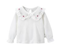 Camiseta infantil de primavera y otoño para mujer, de algodón, con solapa, cuello de muñeca, blusa blanca para niñas, camiseta de tenis para niñas, naranja, 5-6 años