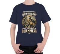 Camiseta infantil de Thor Mjölnir con texto en alemán "Bei Ananderen der der Hammer Vikingos", azul marino, 104