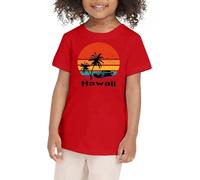 Camiseta infantil para niña, camiseta de verano con diseño de árbol de coco y puesta de sol, playas, Hawaii, manga corta, camisetas tropicales para adolescentes y niñas, rojo, 3-4 años