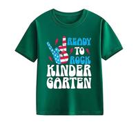 Camiseta infantil para niños y niñas, regreso a la escuela, falda patriótica, estampado a mano, camiseta de manga corta, camiseta informal para uso diario, ropa de primavera y verano, Verde militar
