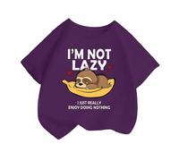 Camiseta infantil unisex de dibujos animados de cuello redondo manga corta camiseta casual cómoda verano, morado, 8-10 Años