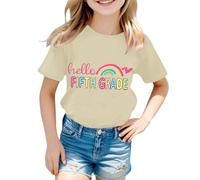 Camiseta informal con cuello de letras, manga corta para el comienzo del colegio, uso diario, actividades al aire libre, beige, 1-2 años