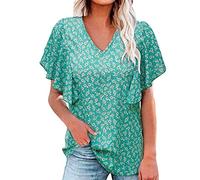 Camiseta informal con cuello en V Camisetas de verano de manga corta casual sueltas camisetas top body blusa, azul, M