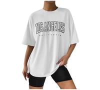 Camiseta informal con cuello redondo e impresión para mujer, mezcla de algodón suave, camiseta de verano de manga corta, corte regular, camisetas para mujer amor compatible con poder sexy, Blanco, L
