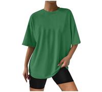 Camiseta informal con cuello redondo e impresión para mujer, mezcla de algodón suave, camiseta de verano de manga corta, corte regular, camisetas para mujer amor compatible con poder sexy, verde, L