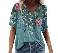Camiseta Informal de con Estampado de Tallas Grandes, Cuello de Flores, Blusas para Mujer, Blusa Redonda para Mujer Camiseta Helados Mujer Camiseta De Mujer Mangas
