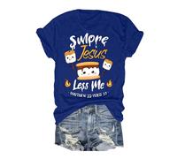 Camiseta informal de cuello redondo para mujer | Camiseta de manga corta para mayor comodidad y estilo, azul, XL
