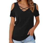 Camiseta informal de manga corta con cuello en V, ajuste holgado, cómodo, transpirable, para uso diario, básico, Negro , XXL