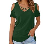 Camiseta informal de manga corta con cuello en V, ajuste holgado, cómodo, transpirable, para uso diario, básico, verde, XXL