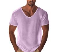 Camiseta informal de manga corta con cuello en V para hombre, holgada, para playa y verano, Morado (, S