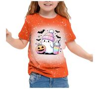 Camiseta Informal de Manga Corta con Cuello Redondo y Estampado Lindo de Halloween para niños (Light Blue, 110 100-110cm)