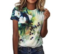 Camiseta informal de manga corta con estampado de flores, cuello redondo, elegante, suelta, suave, blusa para mujer, sin mangas, R, XXL