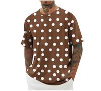 Camiseta informal de manga corta con estampado de lunares para uso diario y actividades al aire libre, marrón, XL