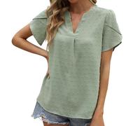 Camiseta informal de manga corta para mujer, cuello en V, manga corta, informal, holgada, camiseta de neón, verde, XL