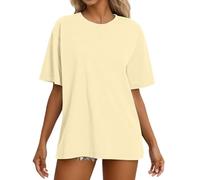 Camiseta informal de manga corta para mujer, cuello redondo, parte superior básica para uso diario, perfecta para primavera y verano, tallas grandes, amarillo claro, S