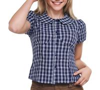Camiseta informal de manga corta para mujer, diseño a cuadros, cómodo, para uso diario, para fiestas, estilo versátil para toda la temporada, traje de juicio, para mujer, azul, L