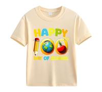 Camiseta informal de manga corta para niñas y niños, 1 día de apertura escolar, 1 día de aniversario, personalidad, holgada, camiseta interior de manga corta para niña, beige, 6-7 años