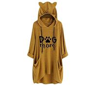 Camiseta informal de manga larga con capucha para mujer, con estampado de orejas de gato, blusa irregular, blusa de verano holgada, amarillo, 3XL