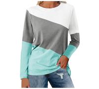 Camiseta informal de manga larga con cuello redondo y estampado transpirable para mujer, verde menta, M