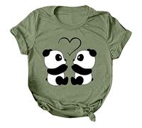 Camiseta informal de moda para mujer, bonita camiseta estampada de animales, manga corta, cuello redondo, túnica suelta, blusa con hombros descubiertos, parte superior para mujer, verde, M
