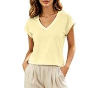 Camiseta informal de moda para mujer con mangas cortas, hombros ceñidos, para el día a día, oficina, camiseta de punto ligera que ofrece comodidad, perfecta para los días cálidos, amarillo, XL