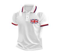 Camiseta Informal de Negocios con Estampado de Bandera del Reino Unido para Hombre, Manga raglán, Solapa con Botones y Estampado Festivo (White, S)