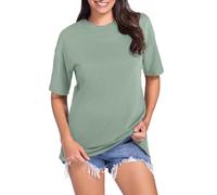 Camiseta informal holgada de color liso para mujer, camiseta transpirable de manga corta para el día a día, fiesta, top para mujer, sexy, Verde claro., M