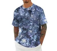 Camiseta Informal Manga Corta Hombre Estampado Estelar diseño Tie-Dye Cuello cómoda versátil Moderna Ligera Juvenil Atractiva Ideal para Uso Diario Casuales (Navy, XXXXL)